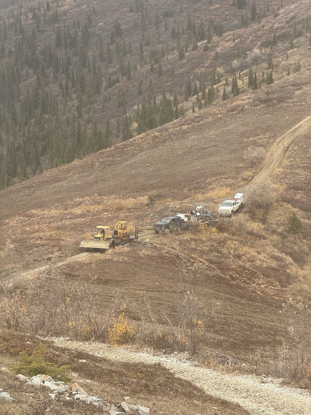 Hillside view of claim activity and excavation.